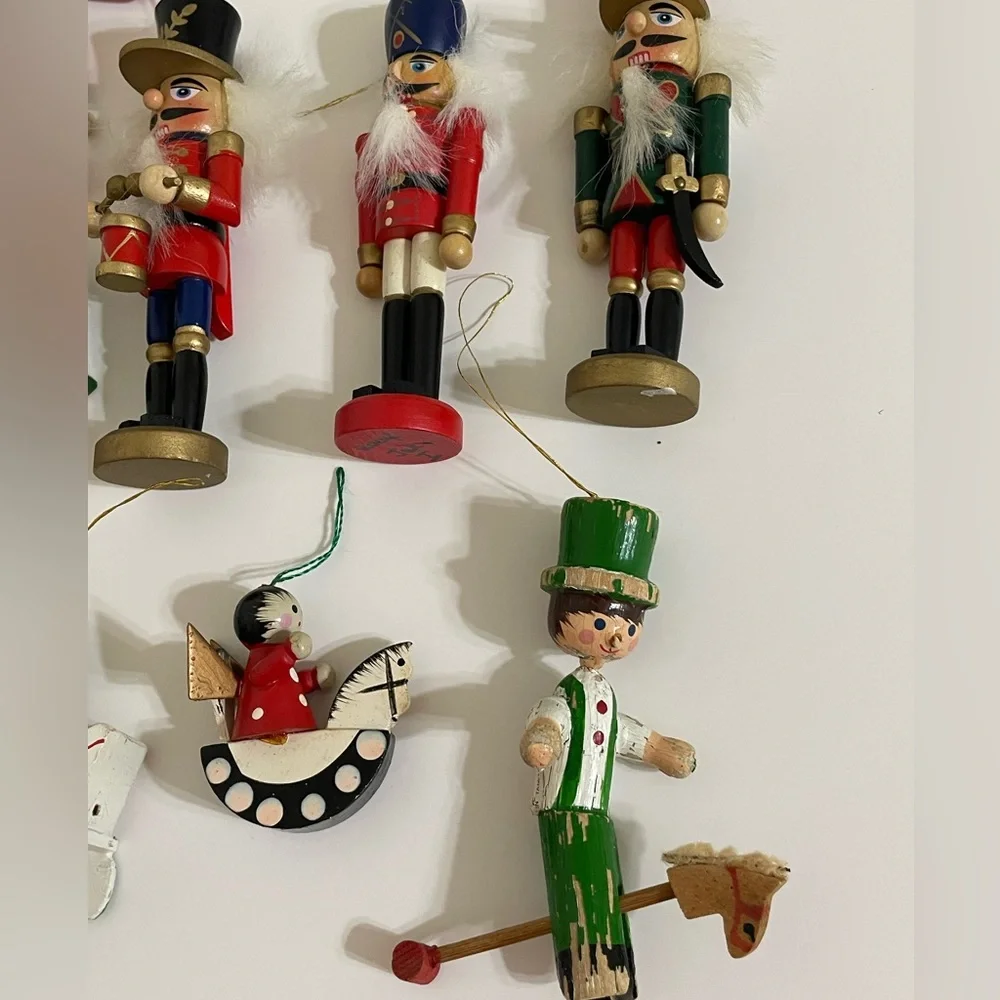 Vintage 1970s/1980s Wood Christmas Ornament Lot Kid Theme